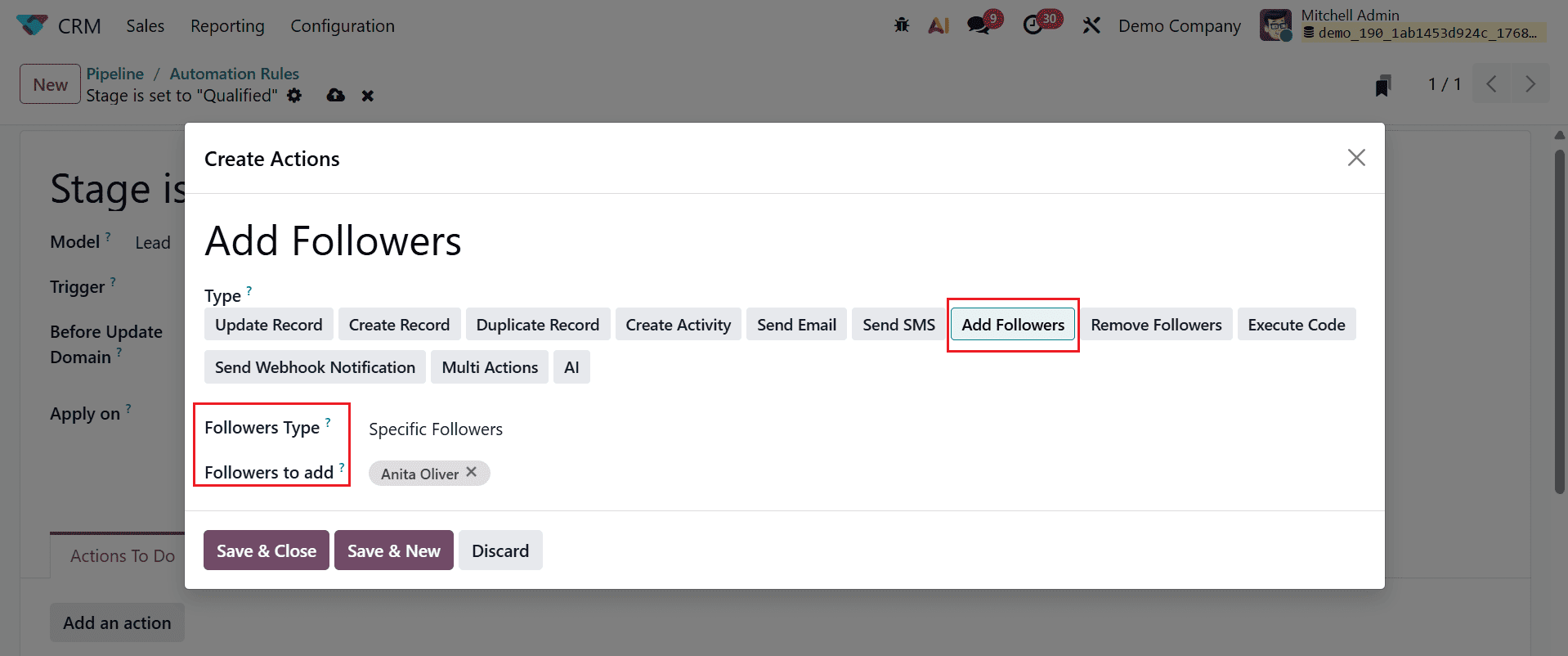 Action Ajouter des abonnés avec type et contact