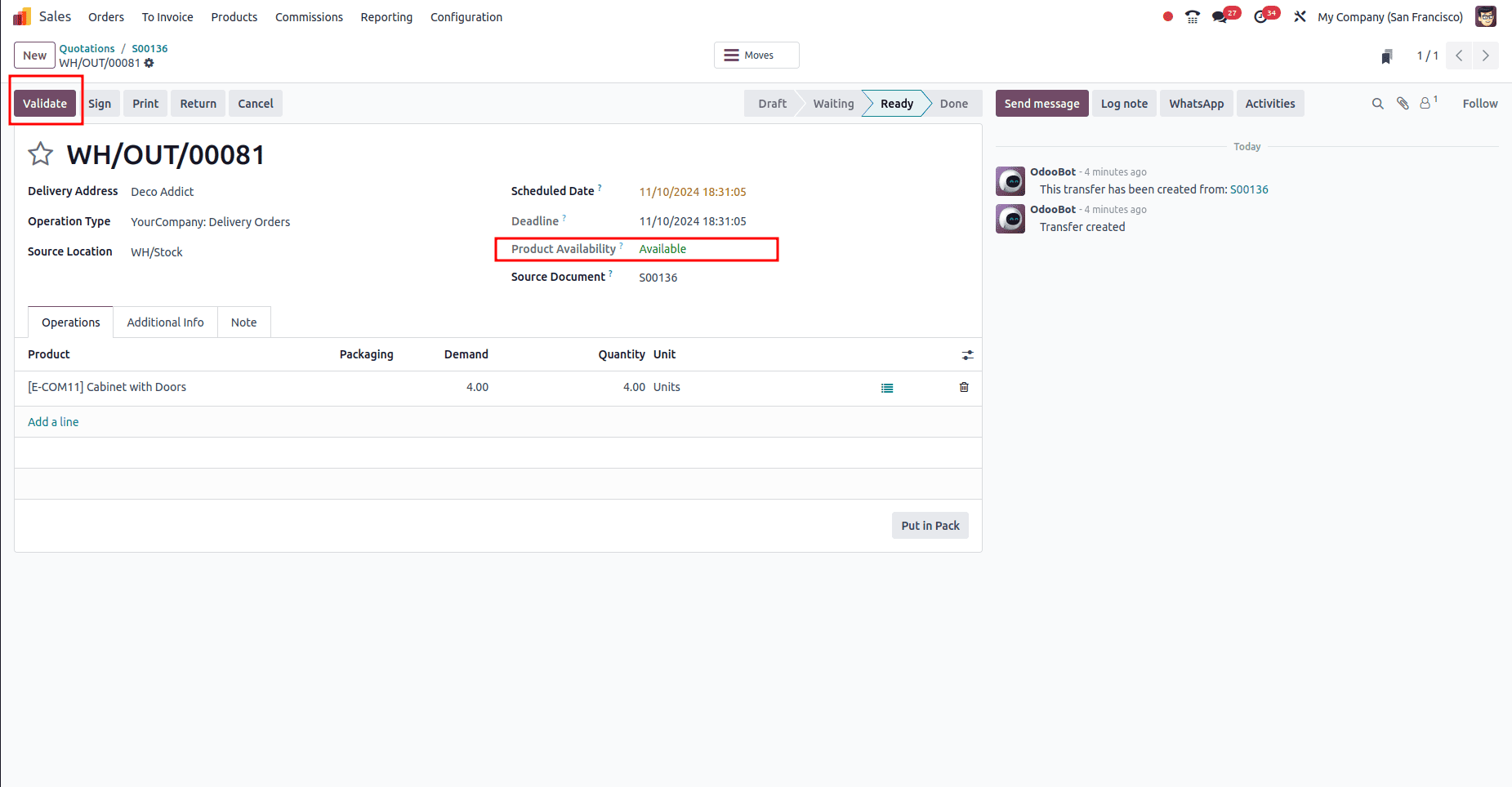 Produit réservé automatiquement sur le transfert