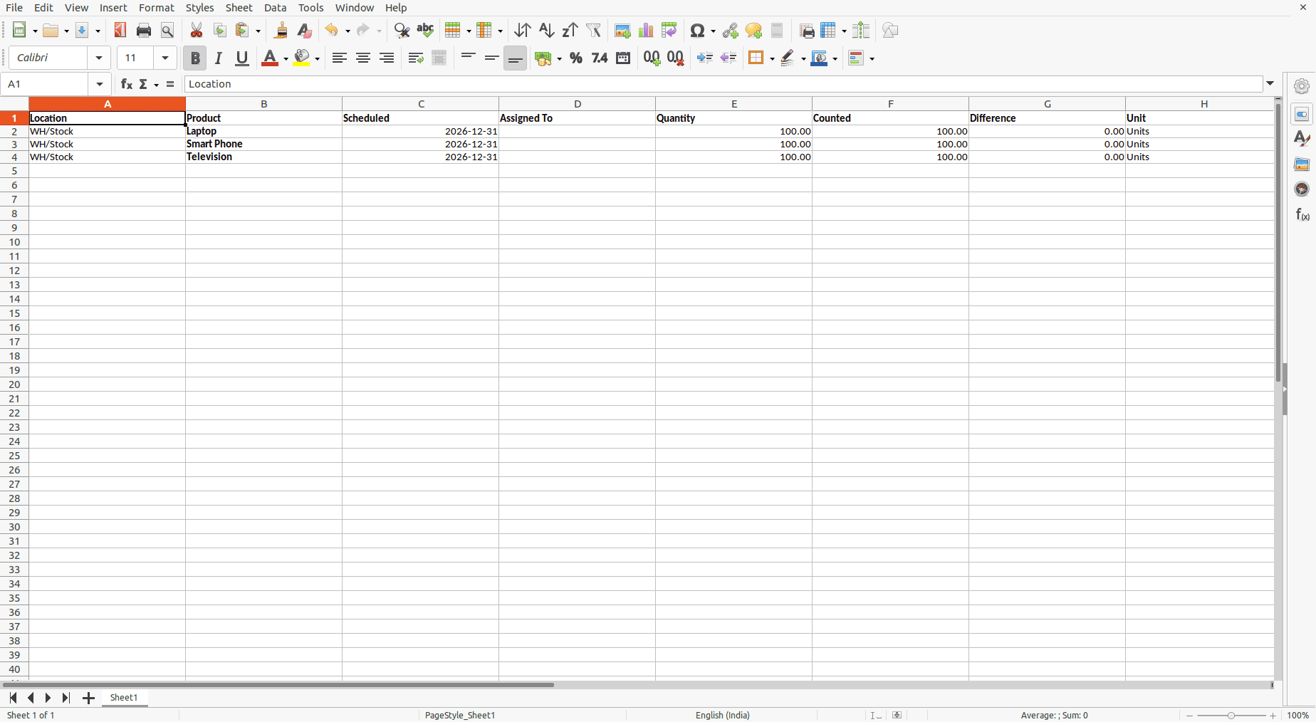 Remplissage du fichier d'import