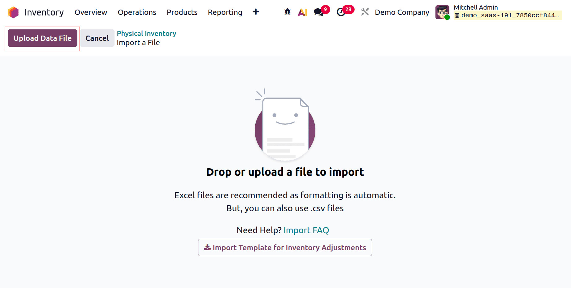 Téléversement du fichier d'import