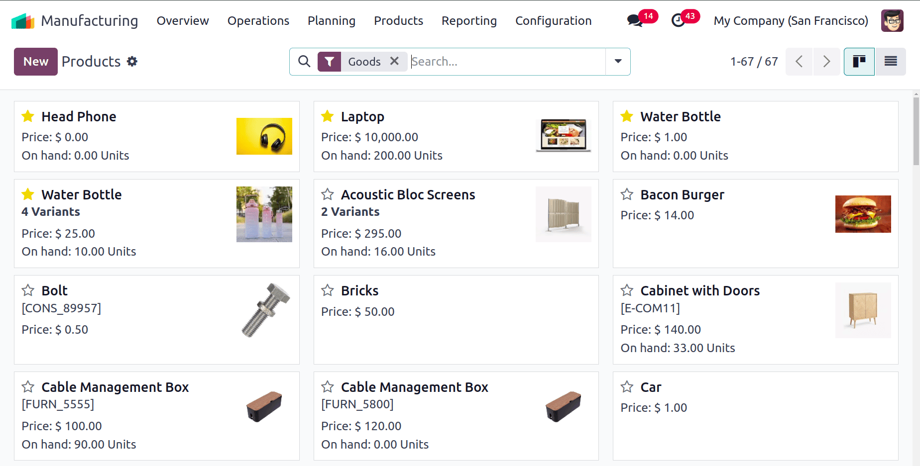 Vue catalogue des produits
